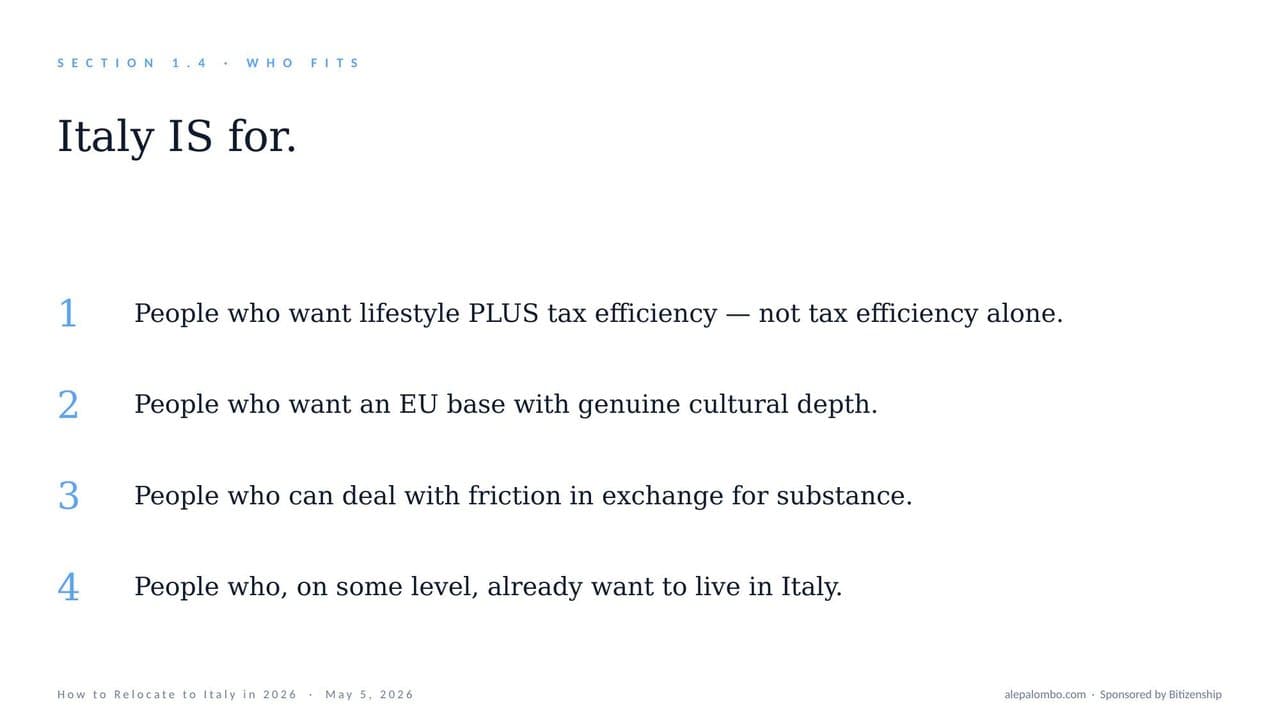 Slide: who Italy is for